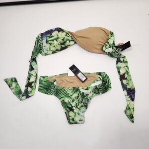 Tropical Green and Tan Bikini Set